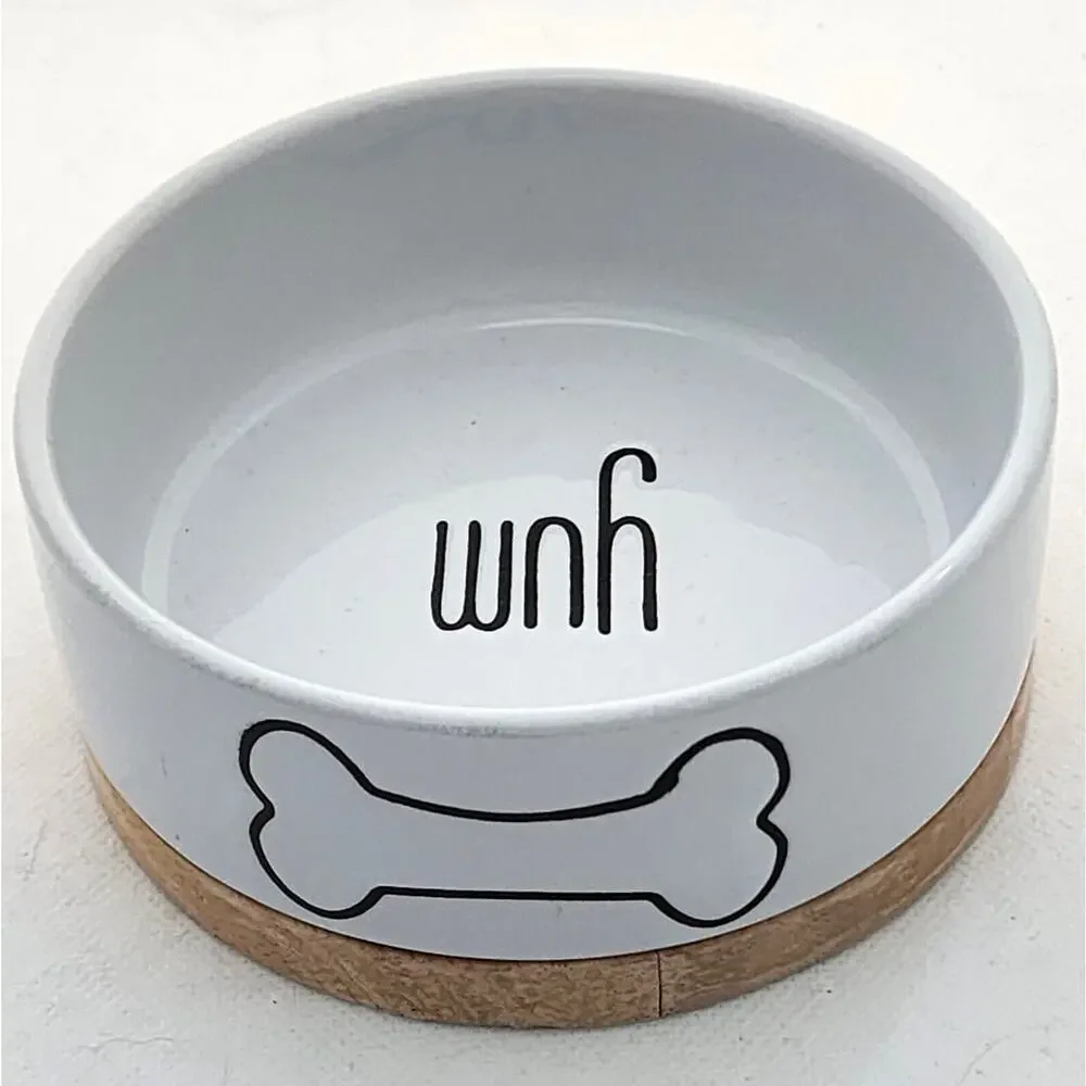Pet Bowl-Dog-Food-Water-White-Black-Wood Bottom-Small